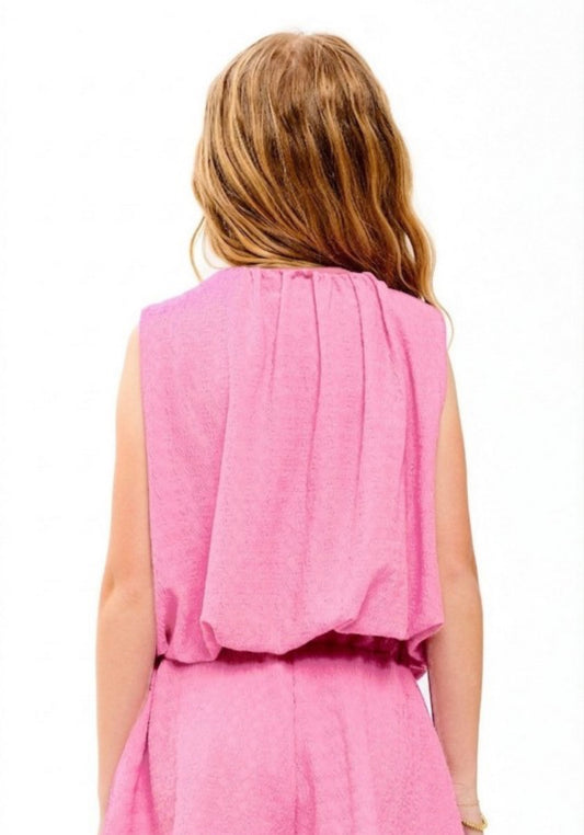 Curly Wrinkled Bubble Top, Pink