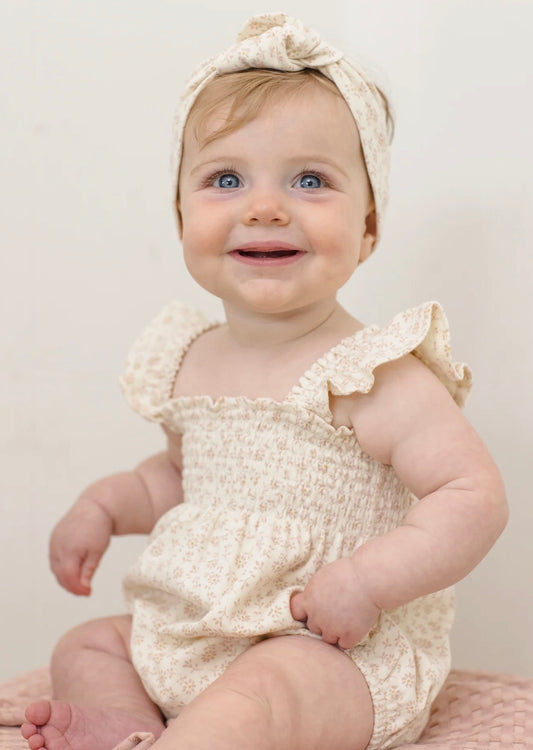 Smocked Ruffle Sleeve Romper-Pink Blossom