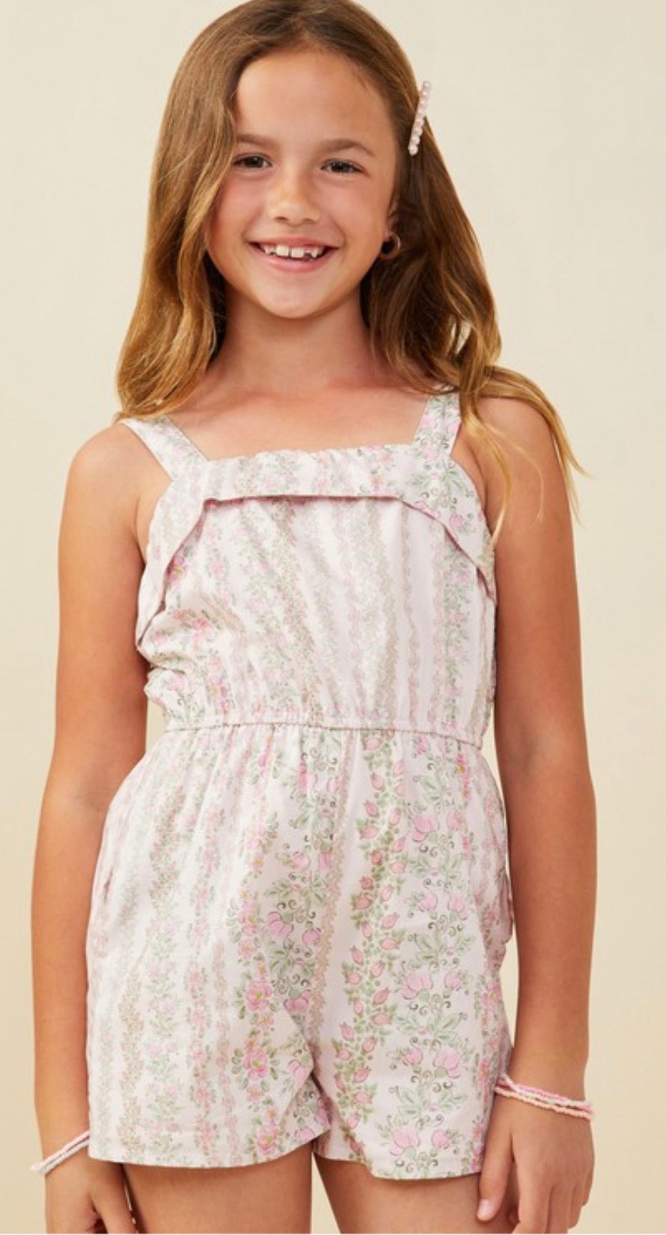 Blush Floral Pattern Printed Sleeveless Romper