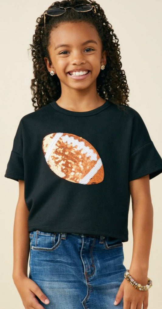 Gameday Sequin Football Patched T Shirt, Black