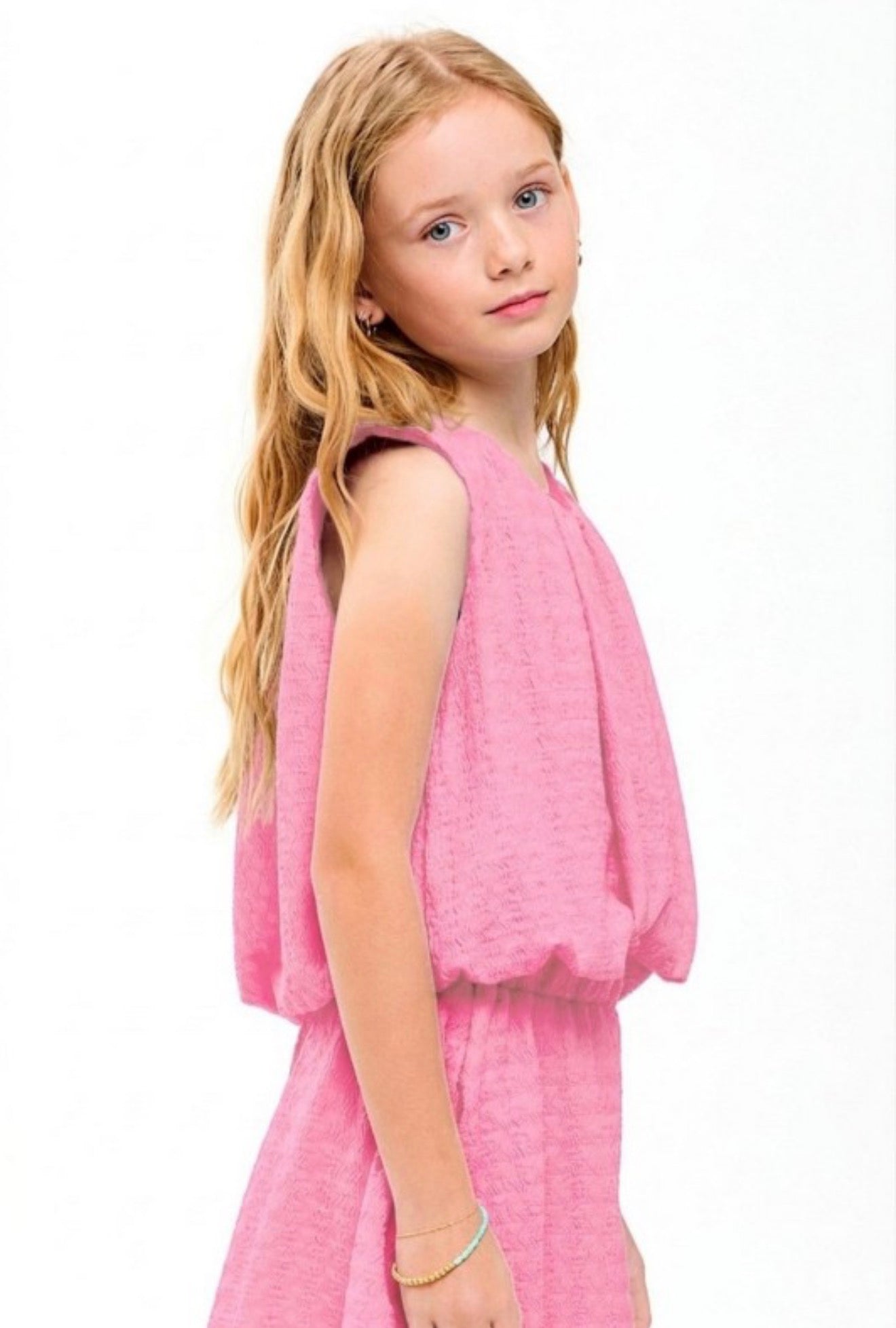 Curly Wrinkled Bubble Top, Pink