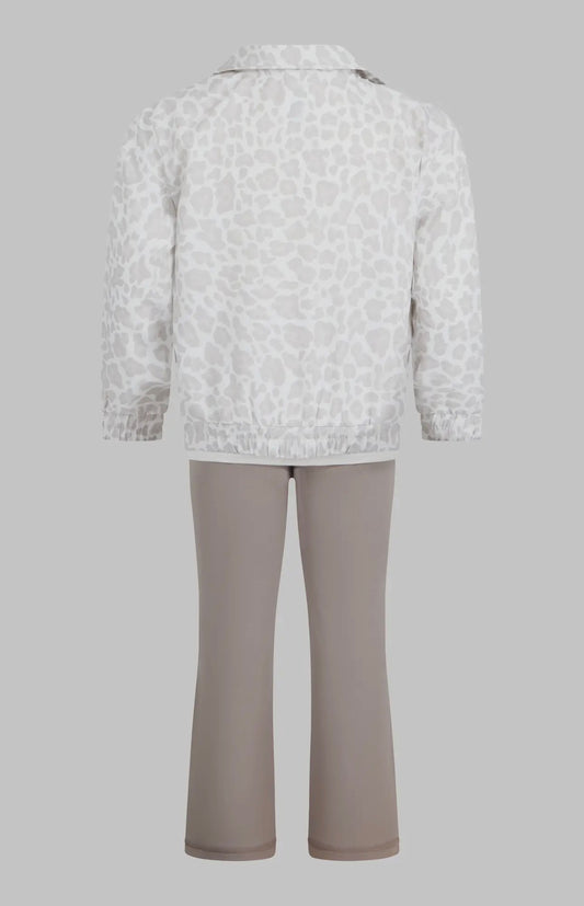 Toddler Half Zip Leopard Windbreaker, Tee, Flares SET