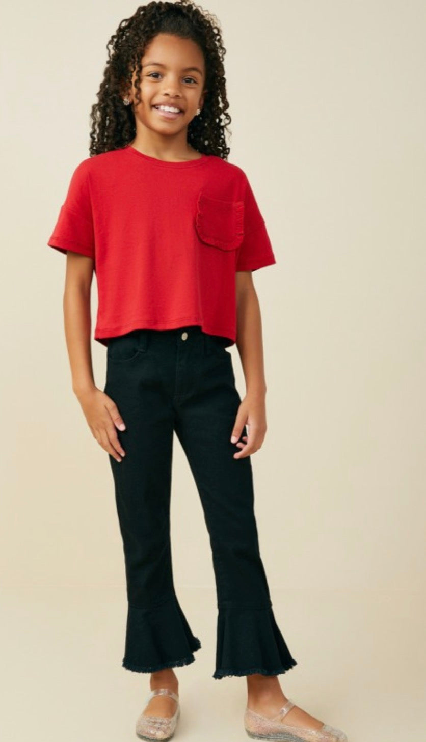 Red Ruffle Pocket Knit Tee