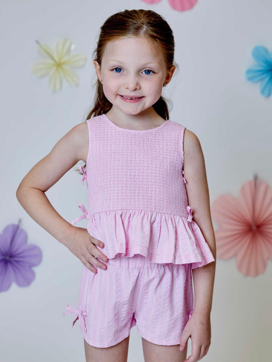 Pink Smocked Tank & Short Set W Bow Detail