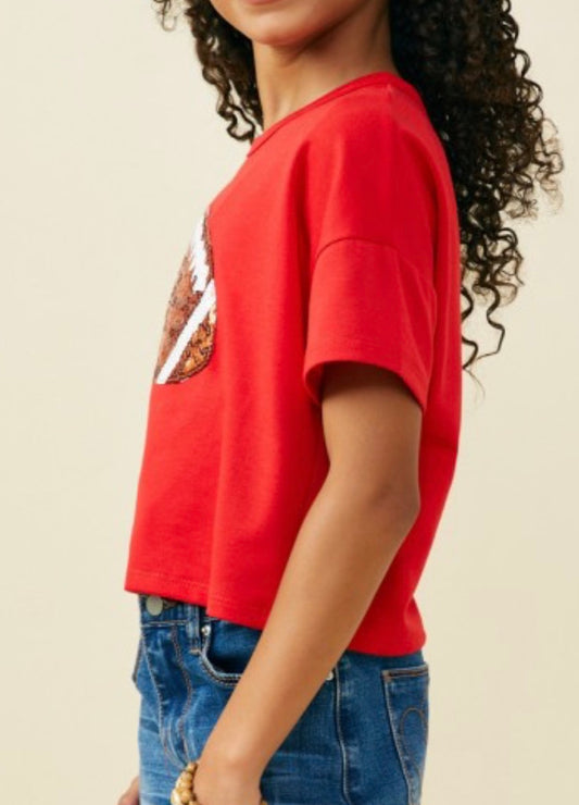 Gameday Sequin Football Patched T Shirt, Red