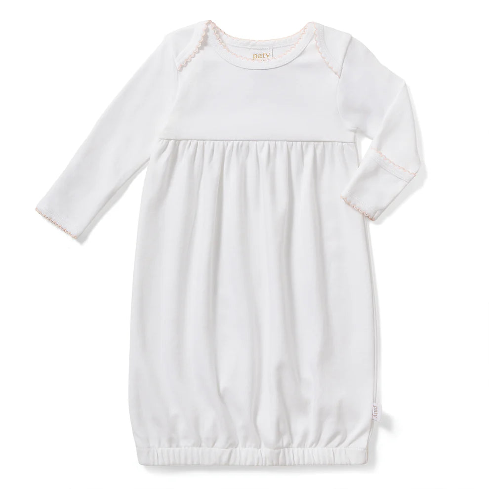 Baby Gown With Overlap Shoulder-Pink Trim