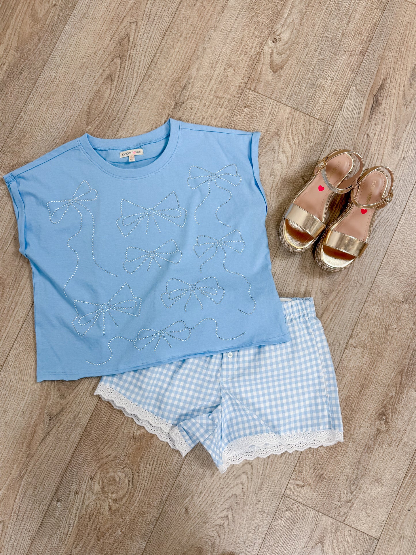 Blue Gingham Lace Trim Boxer Shorts