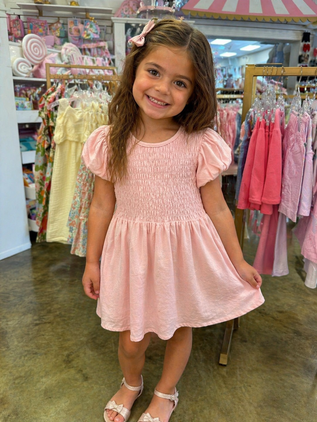 Maggie Light Pink Smocked Bodice Dress