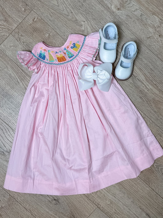 Pink Flutter Sleeve BDay Smock Dress