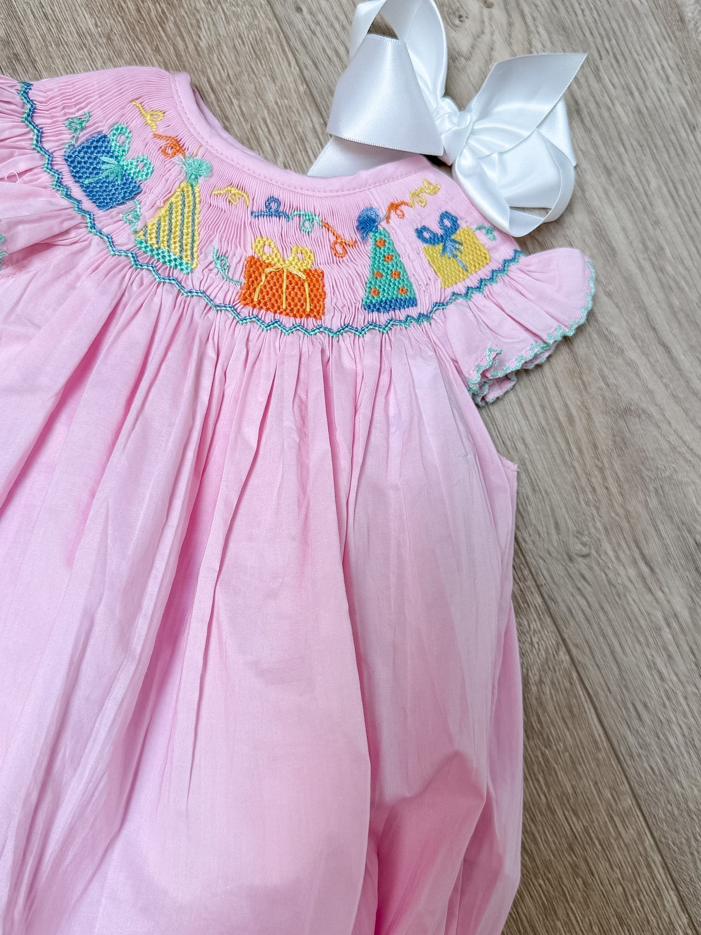 Pink Flutter Sleeve BDay Smock Bubble