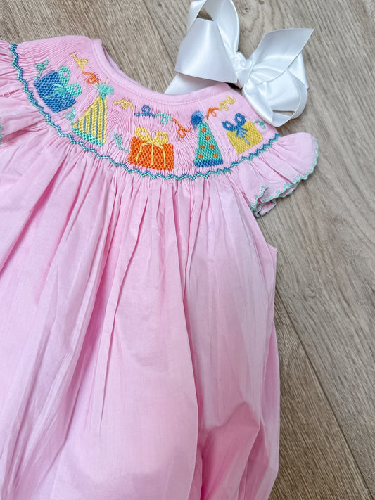 Pink Flutter Sleeve BDay Smock Bubble