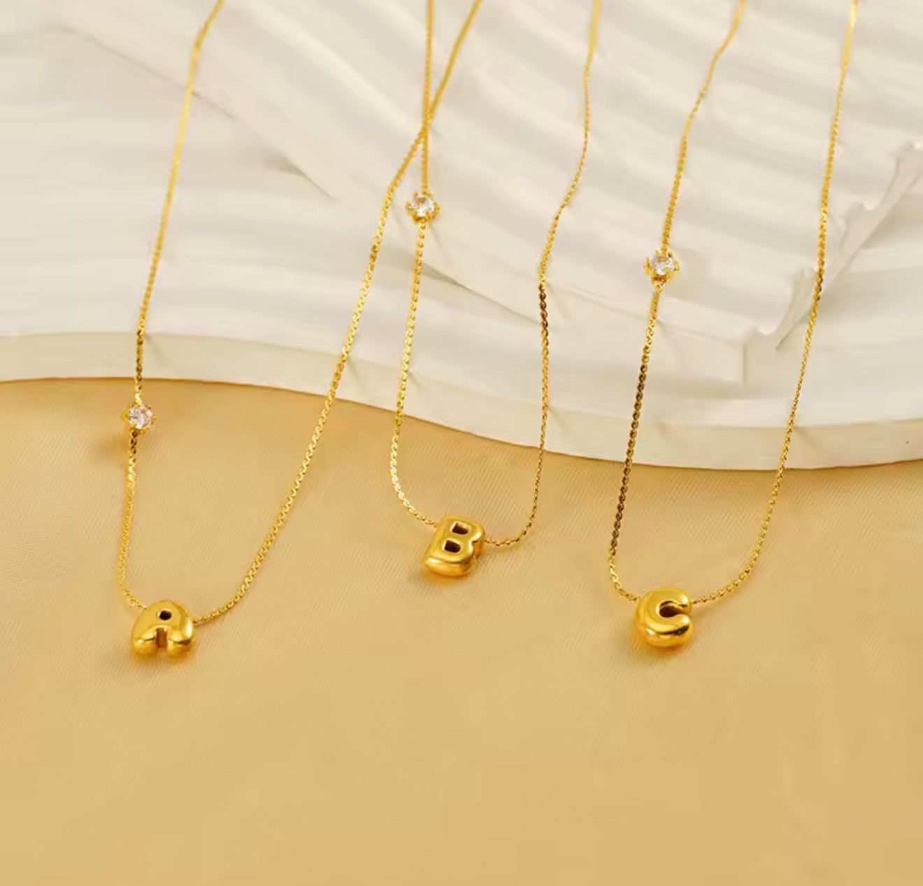 Bubble Initial Necklace W/Stone