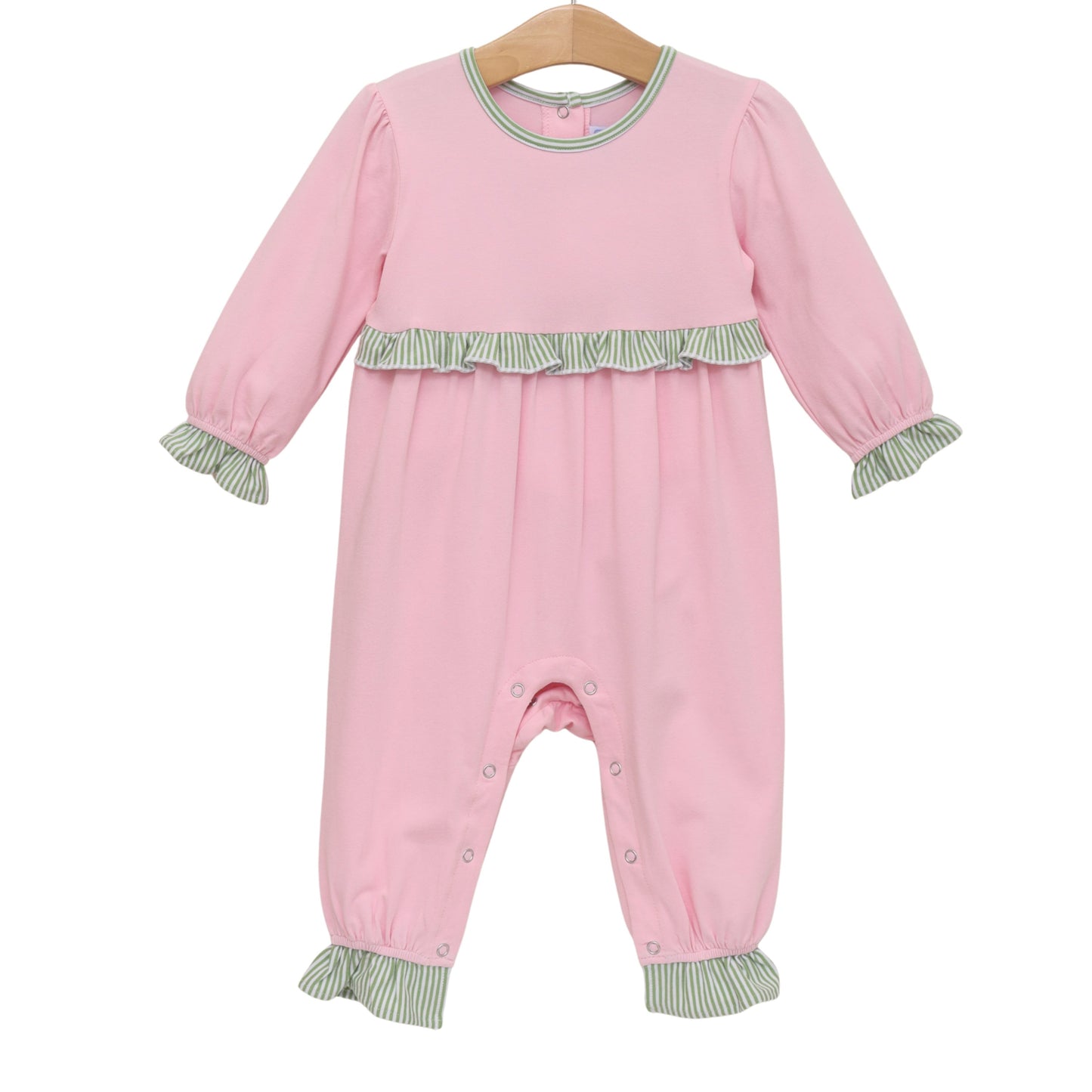 Mila Romper- Green Stripe/Light Pink