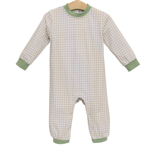 Miller Romper- Khaki Gingham/Sage