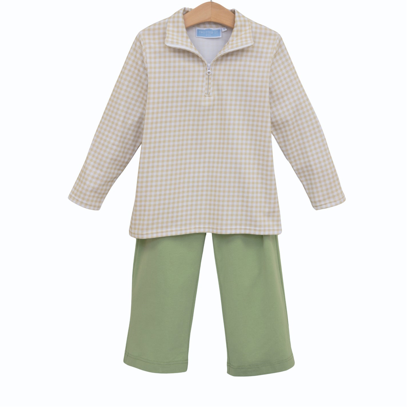 Tucker Pullover Set- Khaki Gingham/Sage