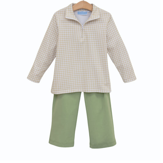 Tucker Pullover Set- Khaki Gingham/Sage
