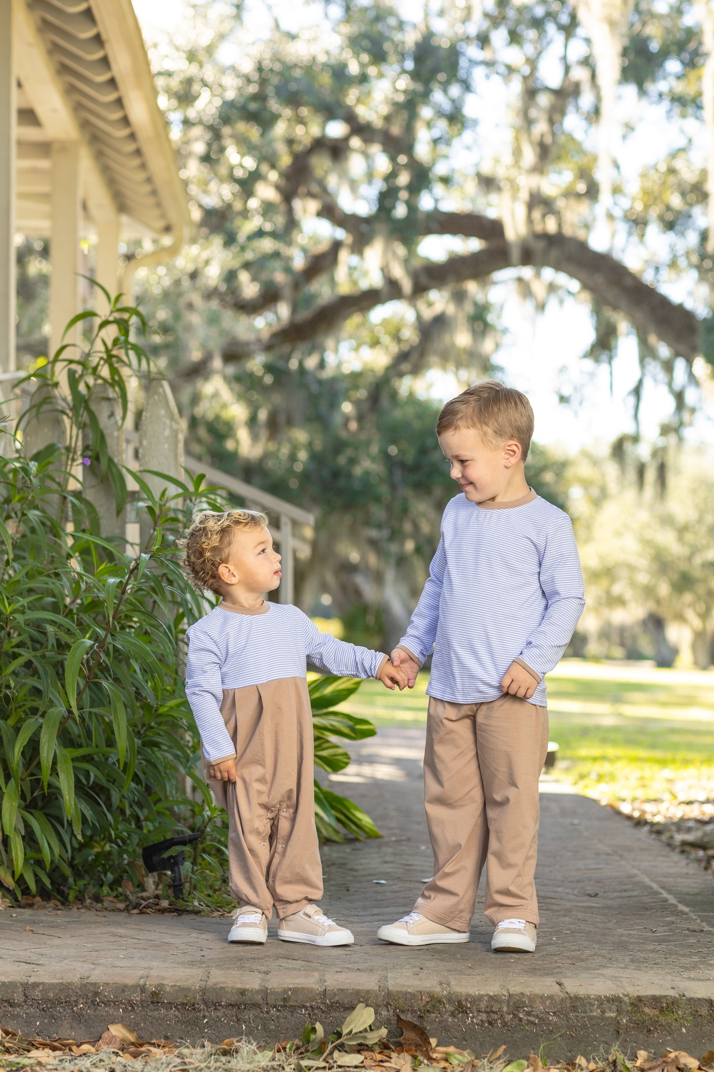 Miller Pant Set- Dusty Blue Stripe/Brown