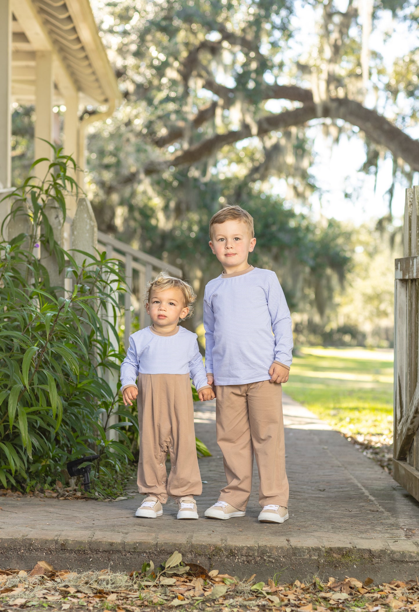 Miller Pant Set- Dusty Blue Stripe/Brown