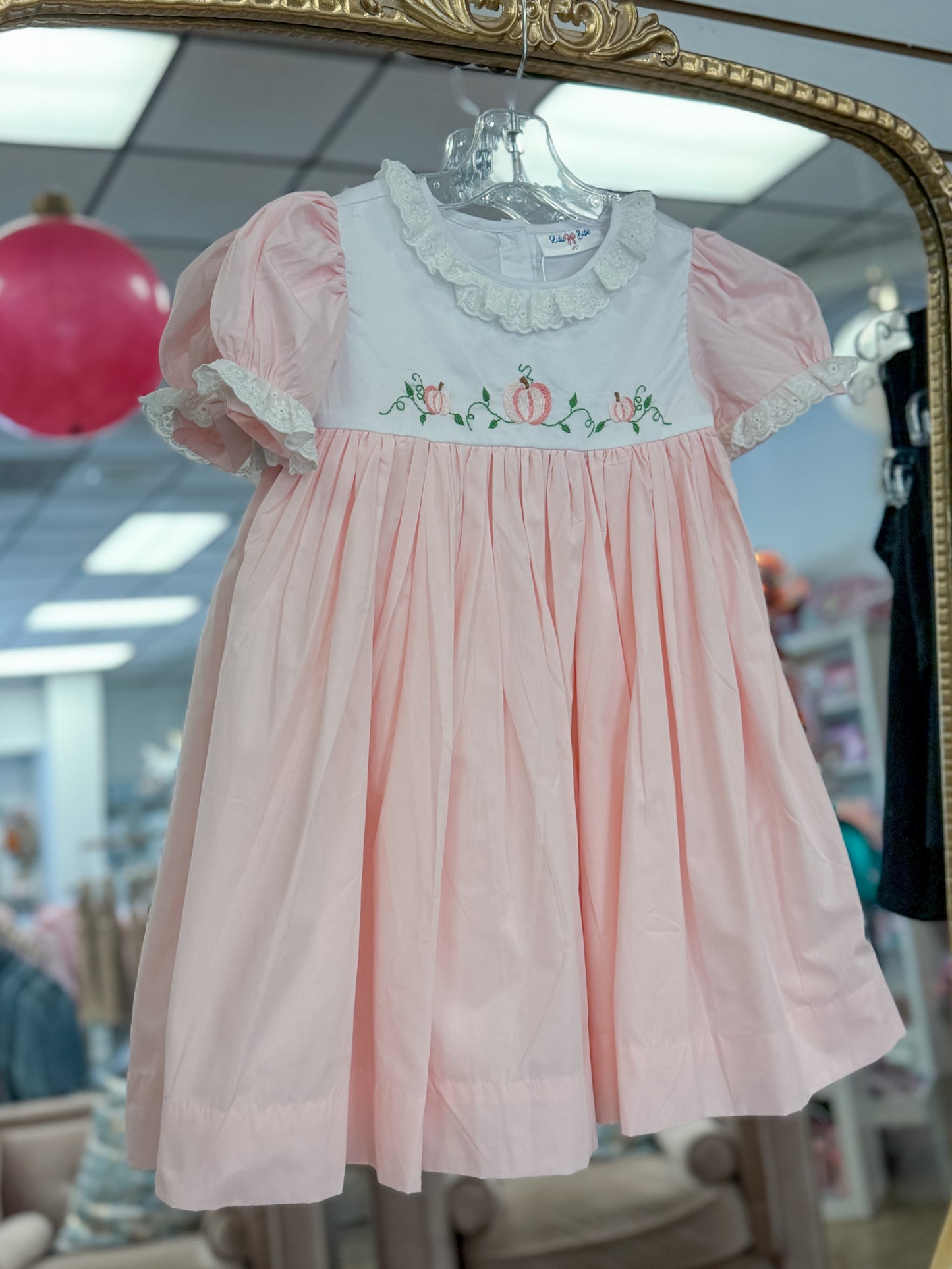 Pink Embroidered Pumpkin Dress