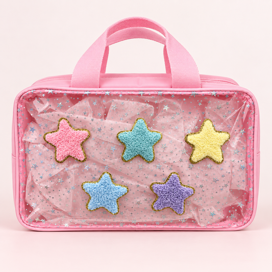 Pink Star Large Cosmetic Bag