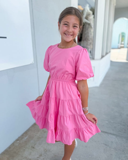 Pink Puff Sleeve Poplin Dress