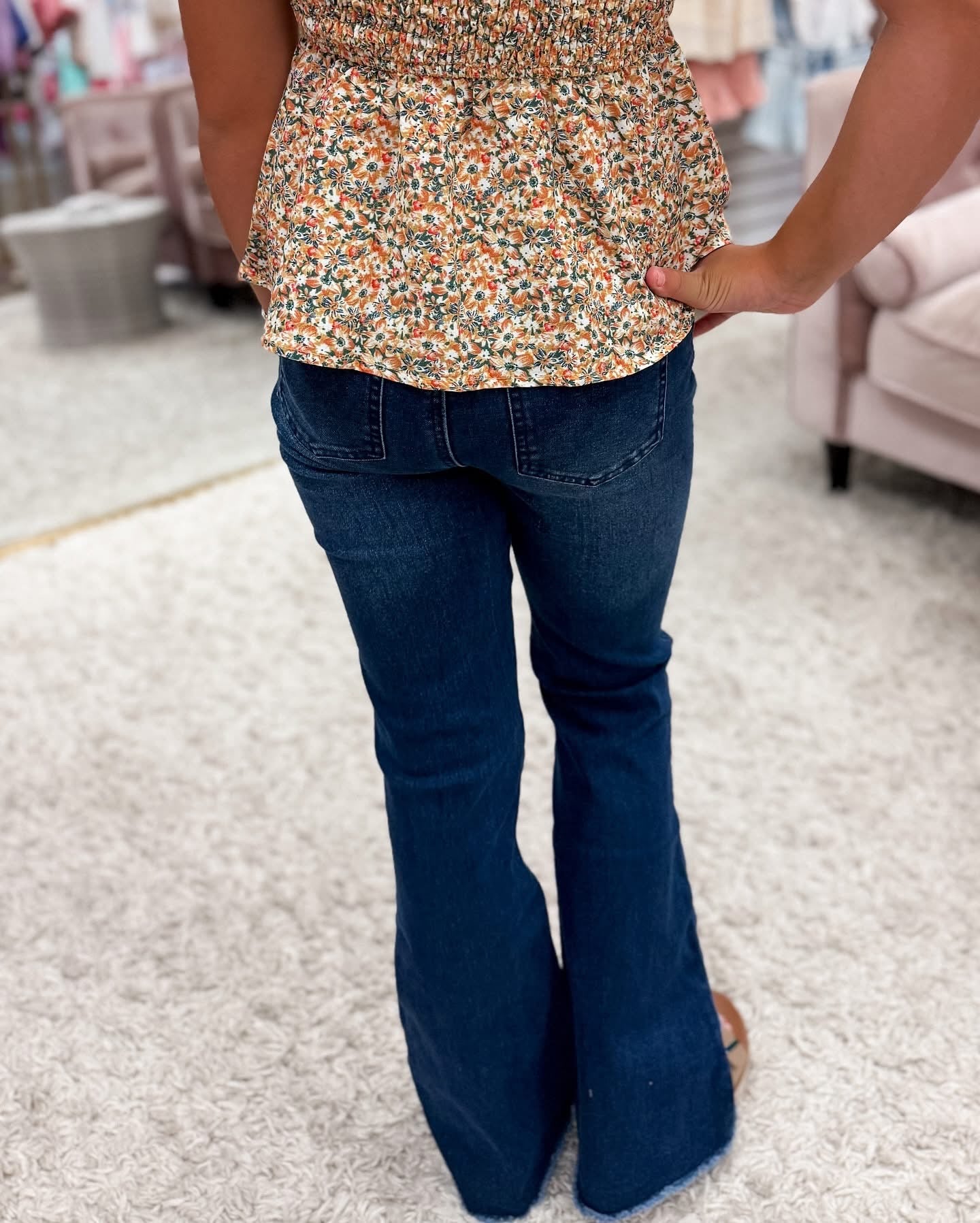 Pull On Flare Jeans-Dark Indigo