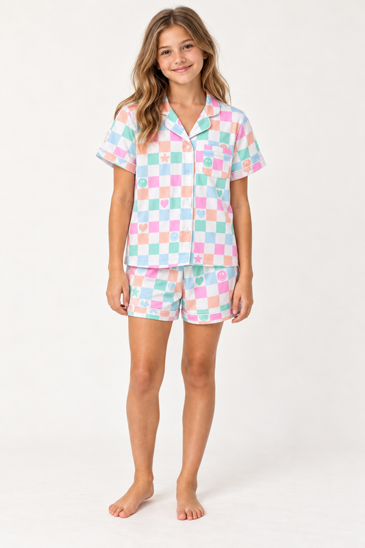 Shorts Lounge Set, Smiley Check