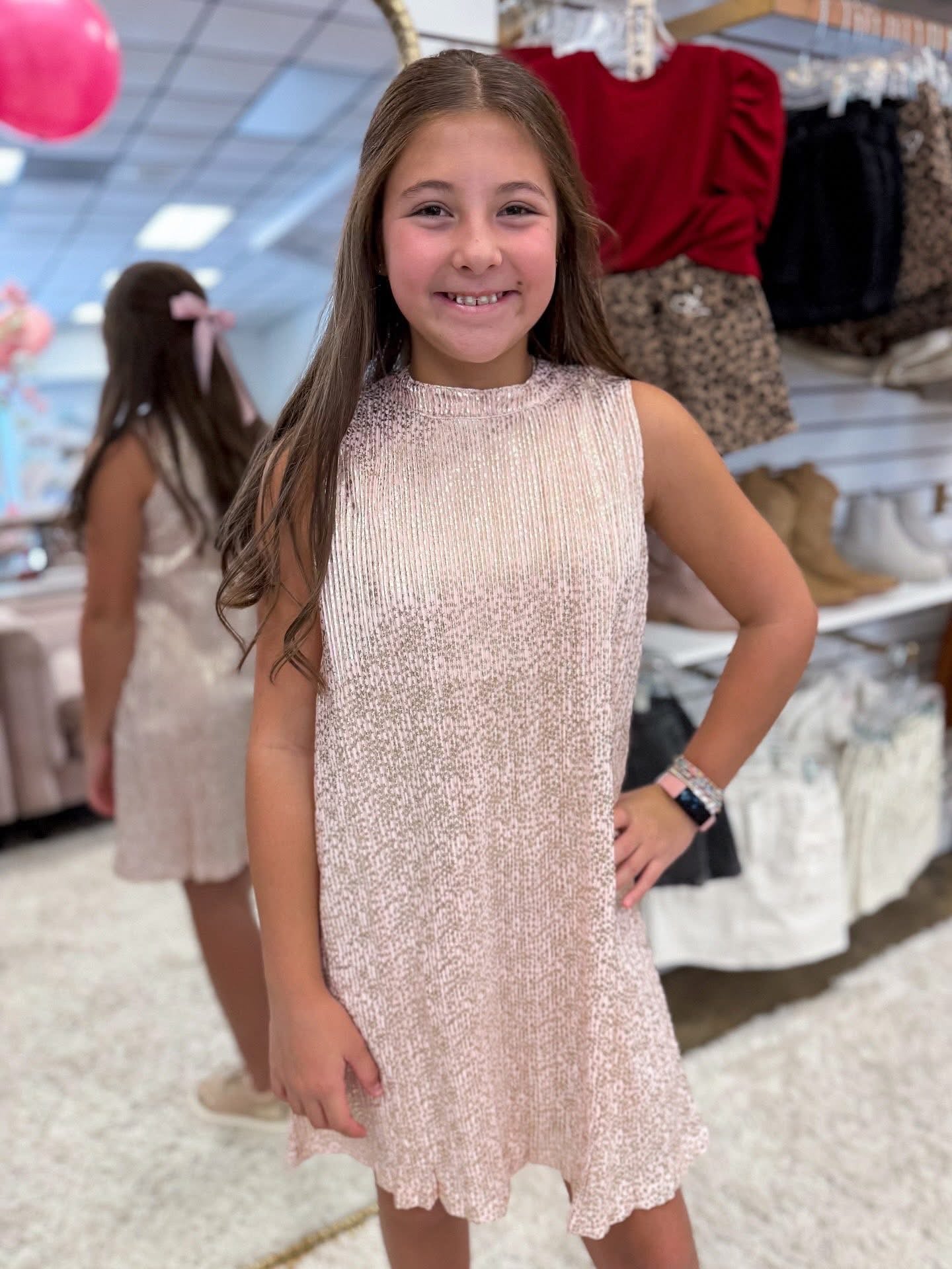 Pink Crinkle Stars Swing Dress