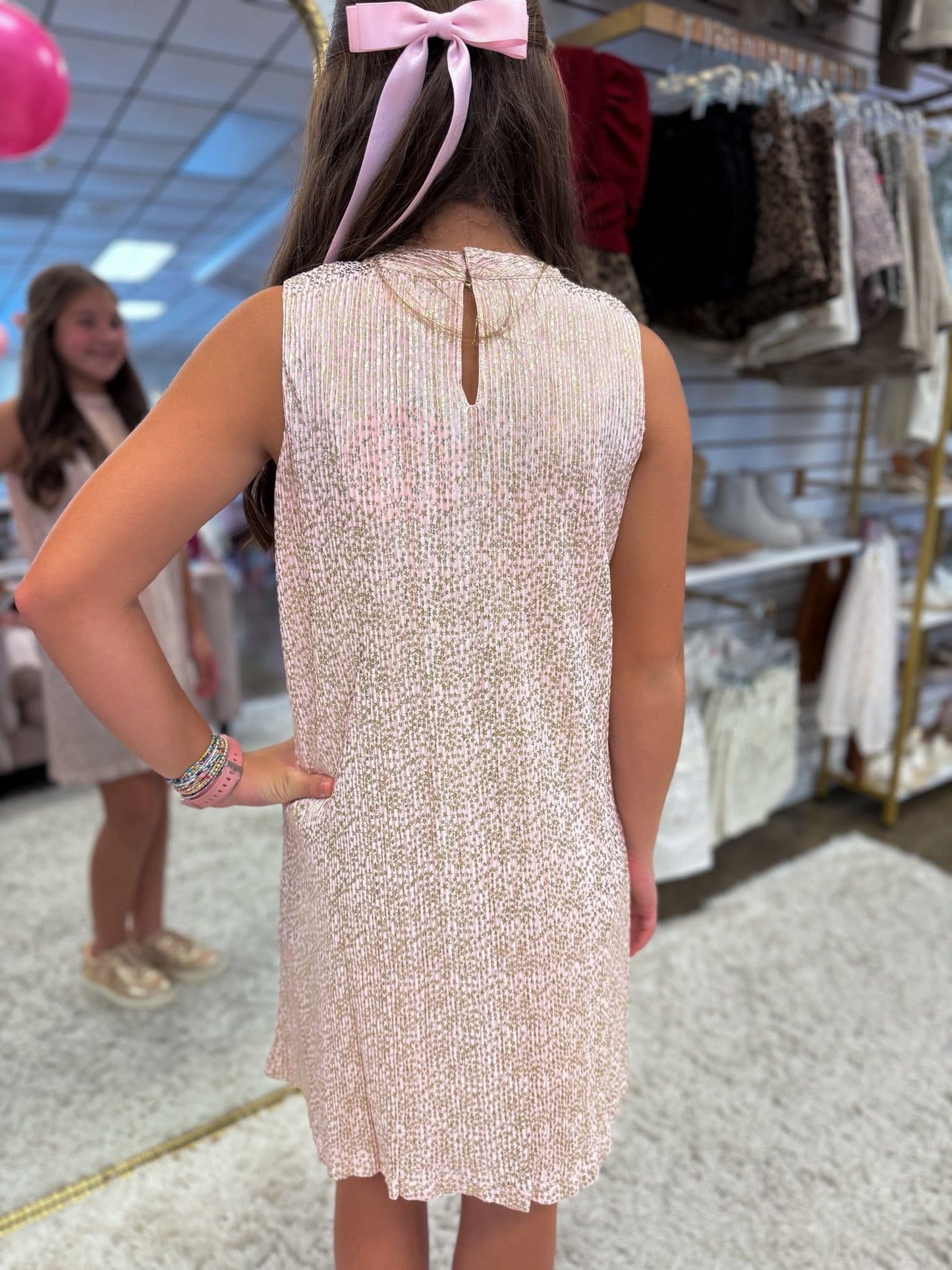 Pink Crinkle Stars Swing Dress