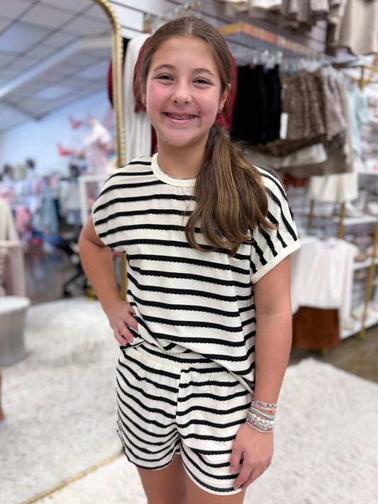 Black Ruffle Textured Stripe Knit Top