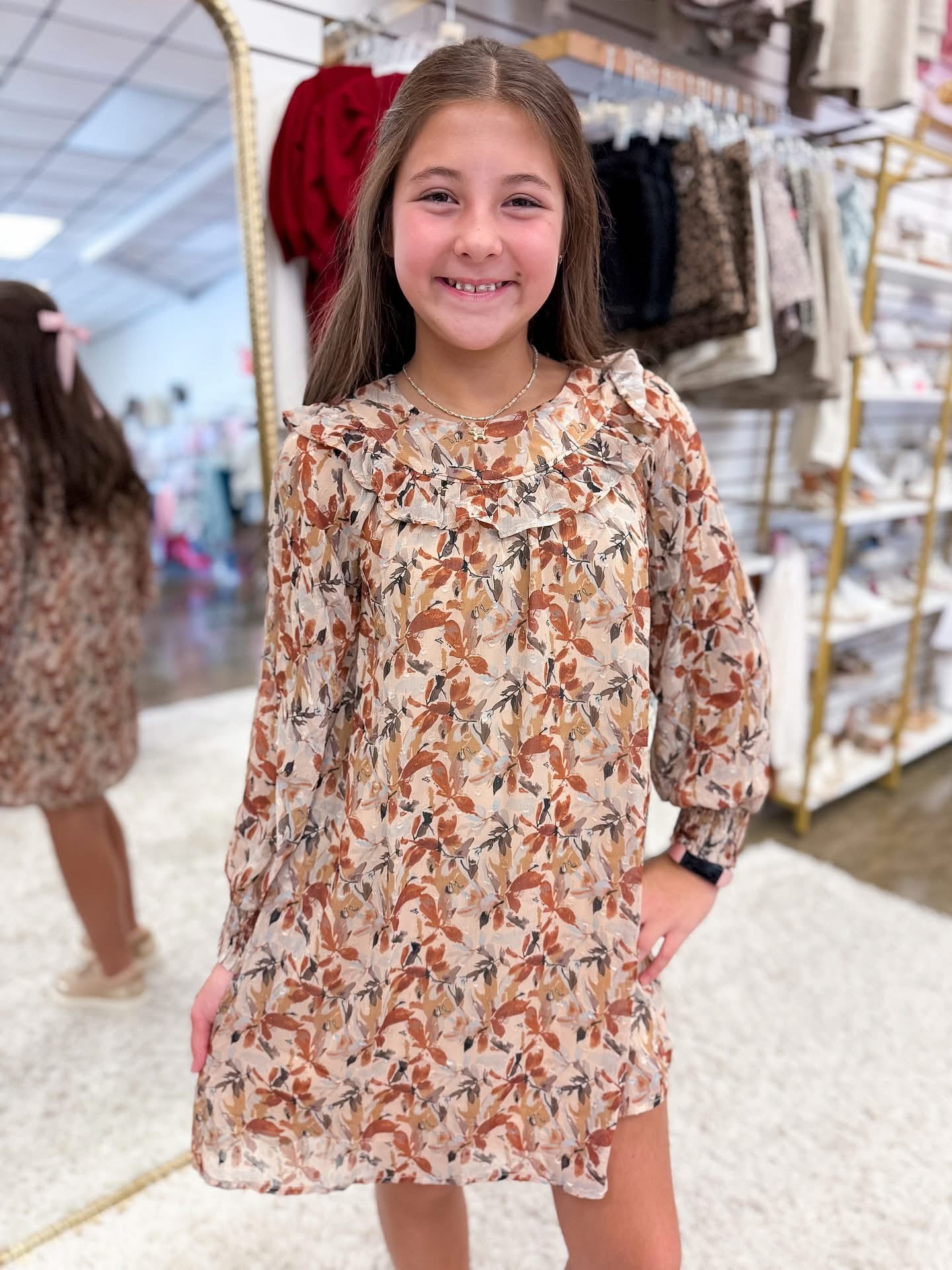 Taupe Ruffle Foliage Detail Dress