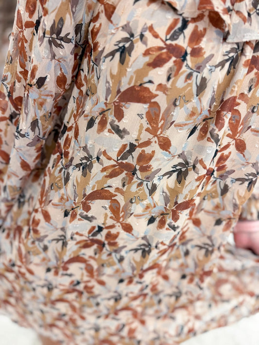 Taupe Ruffle Foliage Detail Dress