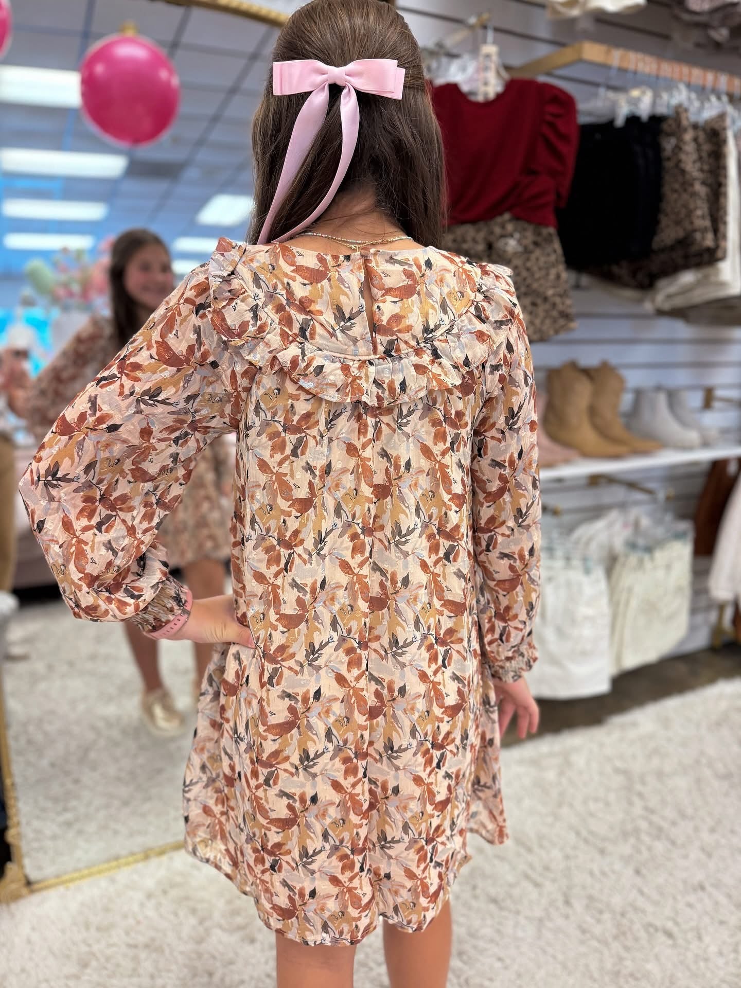 Taupe Ruffle Foliage Detail Dress