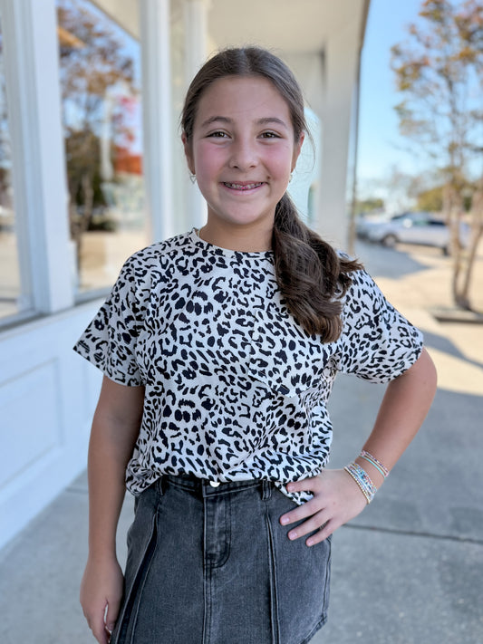 Leopard Drop Shoulder Terry Tee