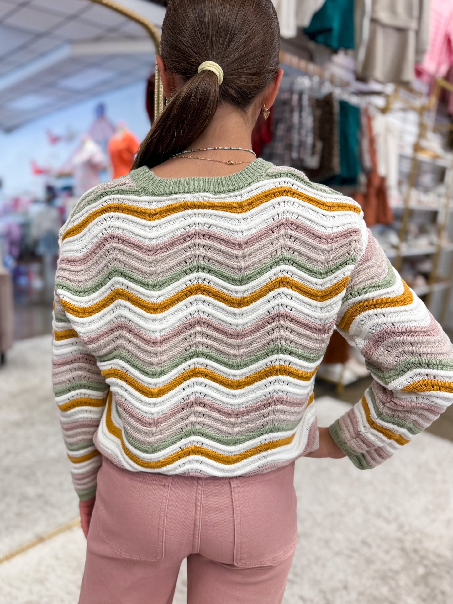 Wavy Rib Knit Pullover