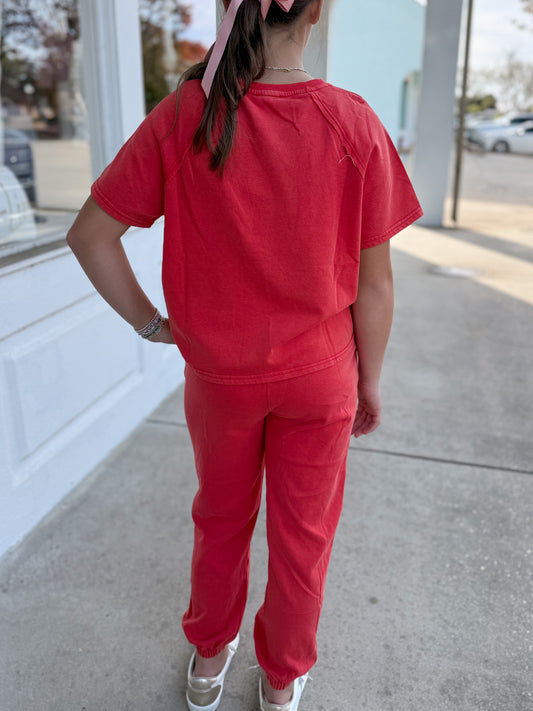 Red Washed Short Sleeve Shirt