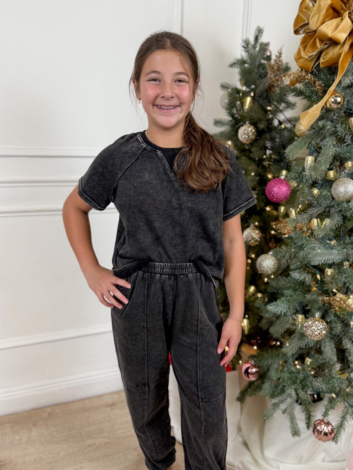 Black Washed Short Sleeve Top