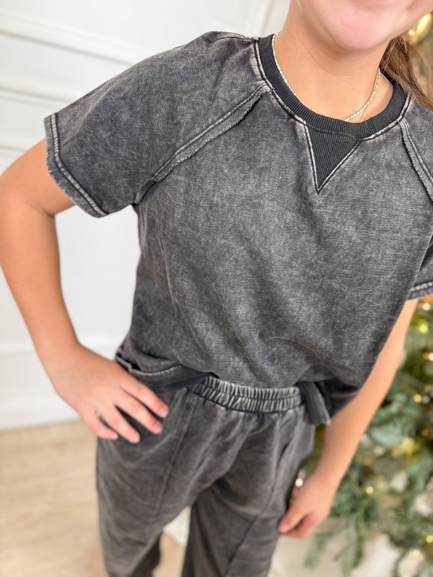 Black Washed Short Sleeve Top