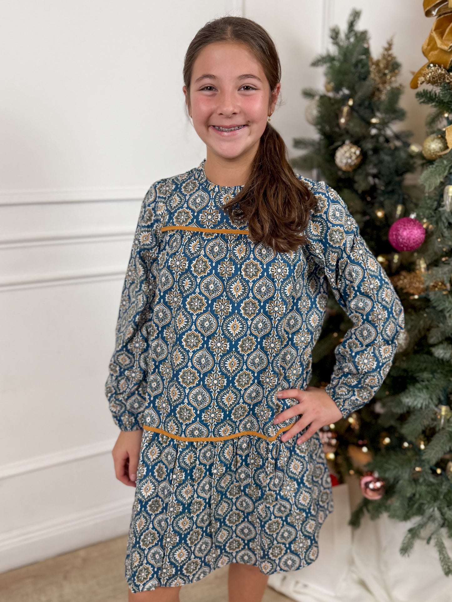 Denim Block Print Dress