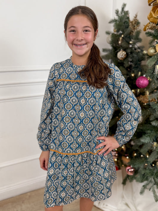 Denim Block Print Dress