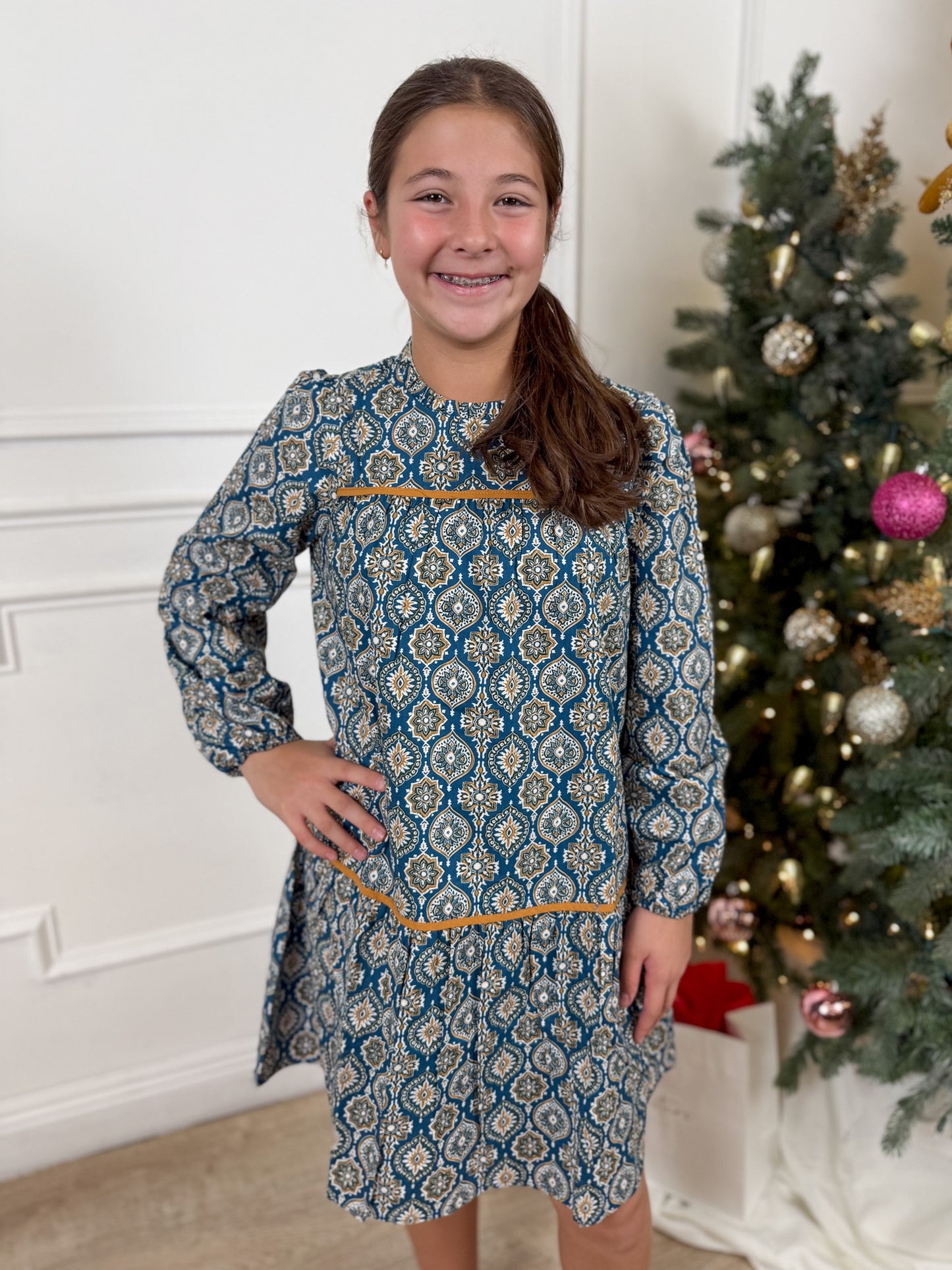 Denim Block Print Dress