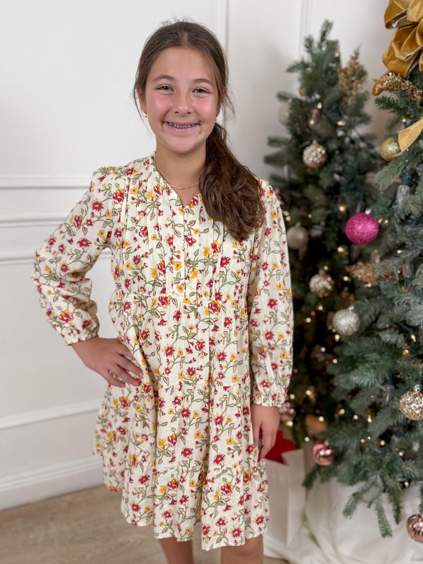 Cream Floral Collared Dress