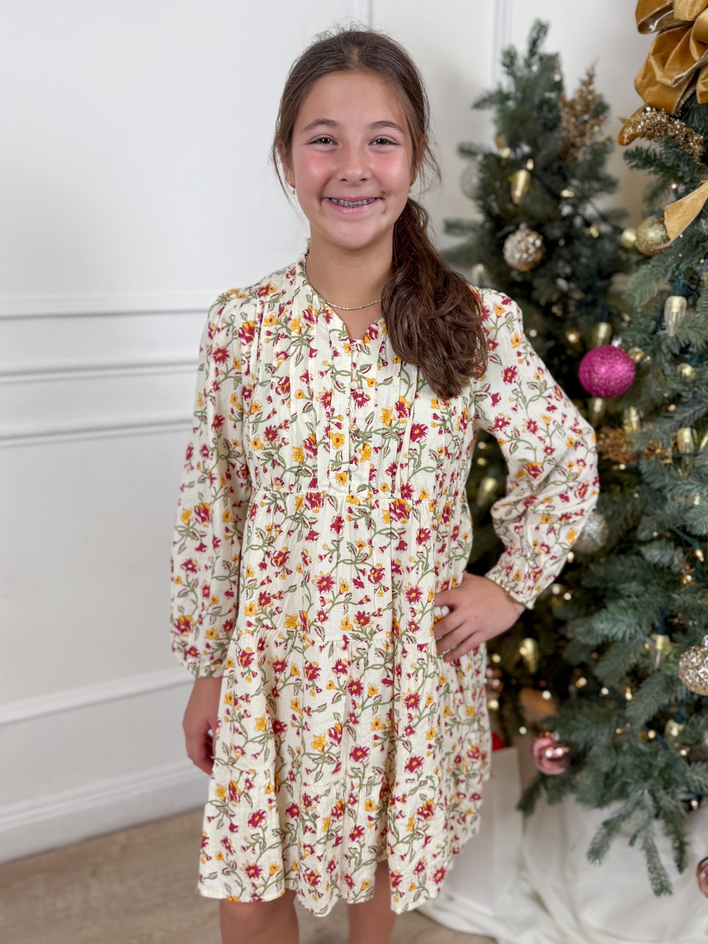 Cream Floral Collared Dress