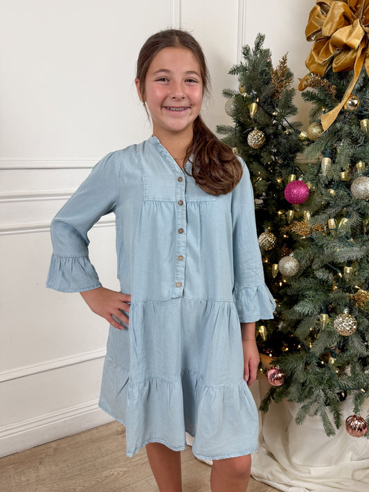 Washed Button Detail Denim Dress