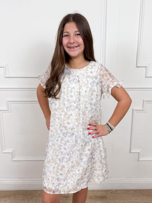 Blue Light Floral Tulip Sleeve Dress