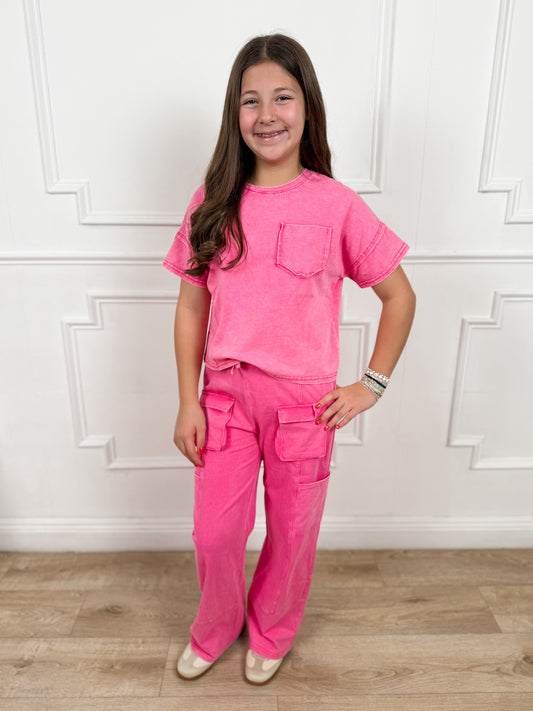 Pink Washed Raw Edge T Shirt