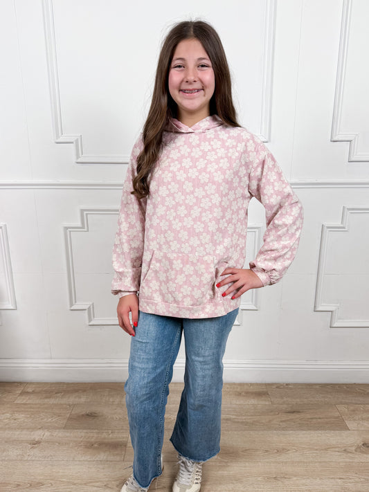 Pink Daisy Textured Hoodie