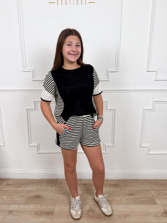 Black Colorblock Stripe Insert Knit Short