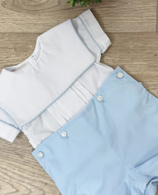 White Bubble Shortset With Collar