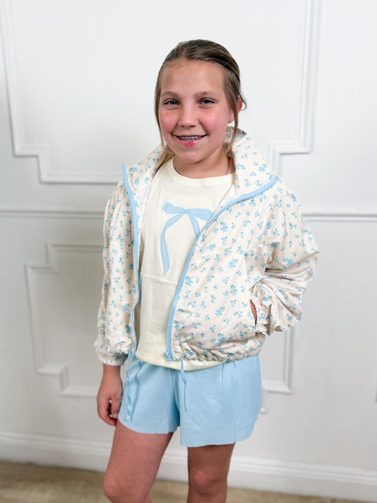 Floral Mesh lace Windbreaker, Blue Floral